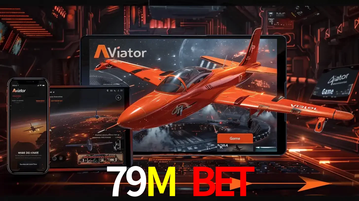 Apresentação tecnológica do jogo Aviator com um avião saindo da tela de um tablet, demonstrando a experiência imersiva em múltiplos dispositivos no 79M BET.