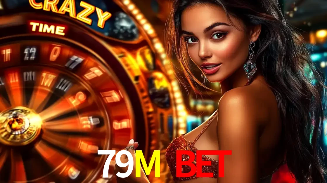 Mulher ao lado da roda de prêmios do jogo de cassino ao vivo Crazy Time, um dos shows de jogos mais emocionantes oferecidos pela plataforma de apostas 79M BET.