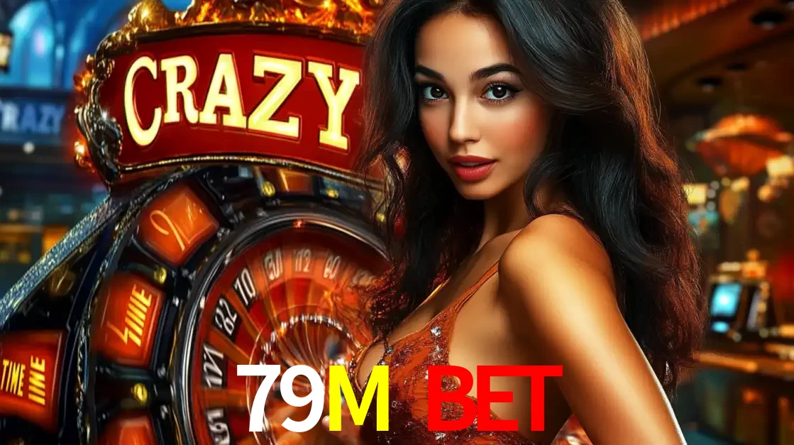 Mulher glamourosa olhando para a câmera com a roda vermelha do Crazy Time ao fundo em um ambiente de cassino, destacando a emoção dos jogos ao vivo no 79M BET.